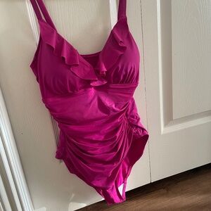 Lauren by Ralph Lauren Pink ruffled and rouched one piece